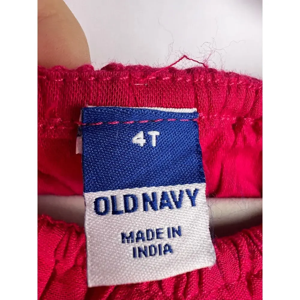 Old Navy Pink Embroidered Palm Ruffle Romper Girls 4T Cotton Summer Playwear